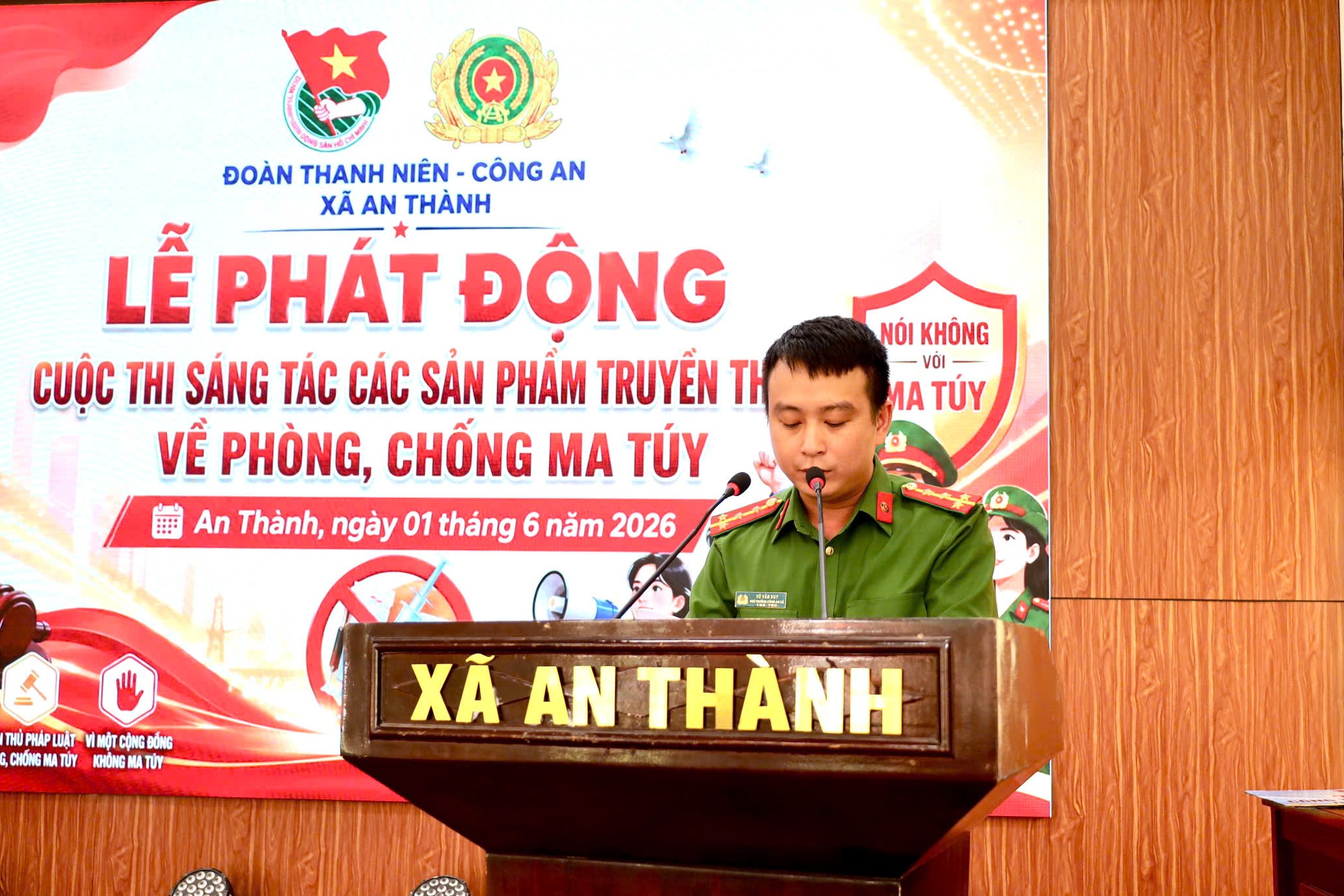 Công an xã An Thành tổ chức Lễ phát động cuộc thi sáng tác sản phẩm tuyên truyền phòng, chống ma túy và trao tặng công trình thanh niên